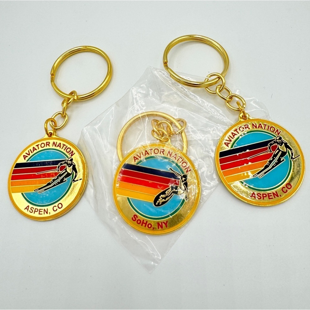 NWT BUNDLE (3) Aviator Nation Logo Keychains Gold key chain brand new Aspen Soho